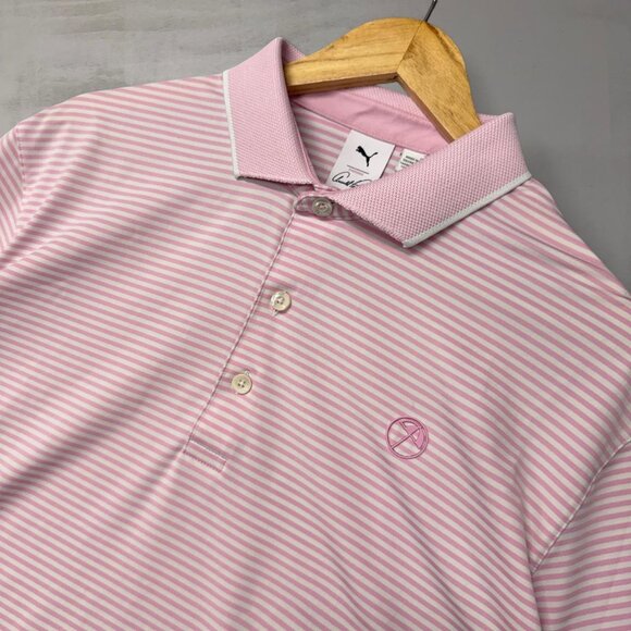 Arnold Palmer x Puma Pink Striped Short Sleeve Golf Polo Shirt XL - Picture 1 of 6